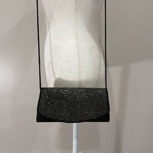 Kate Landry Beaded Black and Silver Convertible Clutch Purse